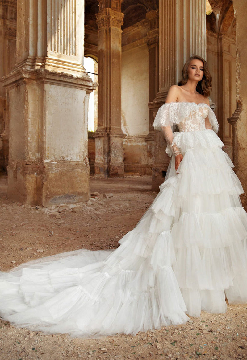 A line wedding 2024 dress with cathedral train