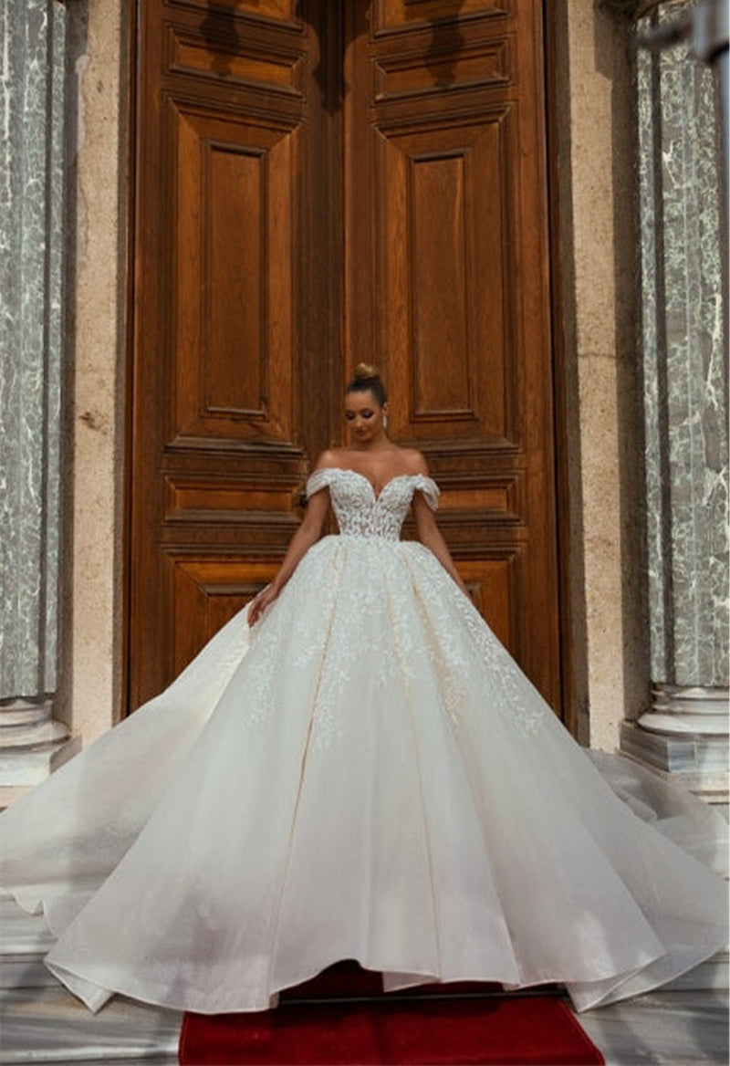 Luxurious Lace Wedding Dress Crystal Tulle Floor Plus Size Long