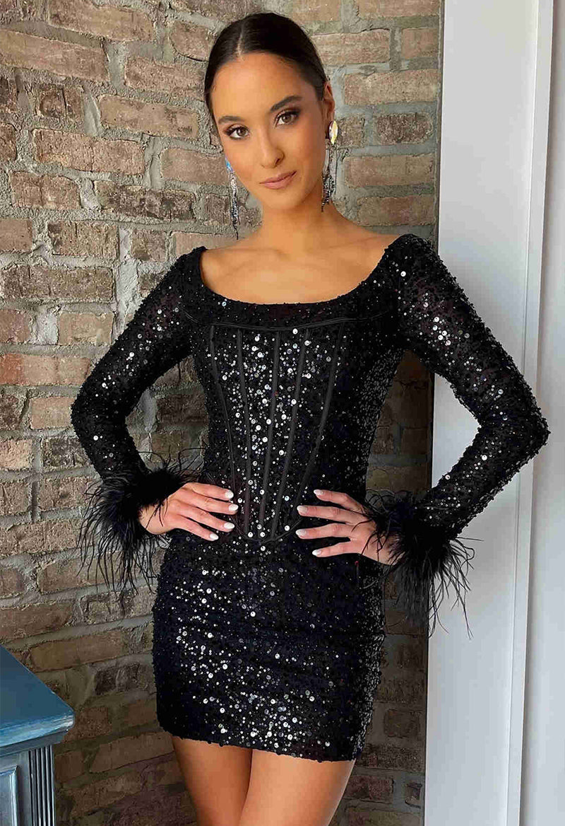 Boat neck outlet sequin dress