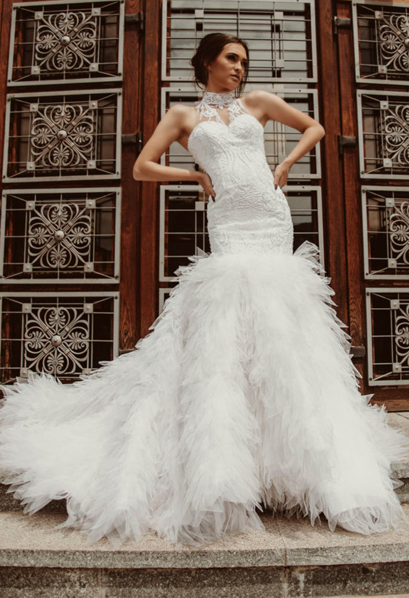 Halter tulle outlet wedding dress