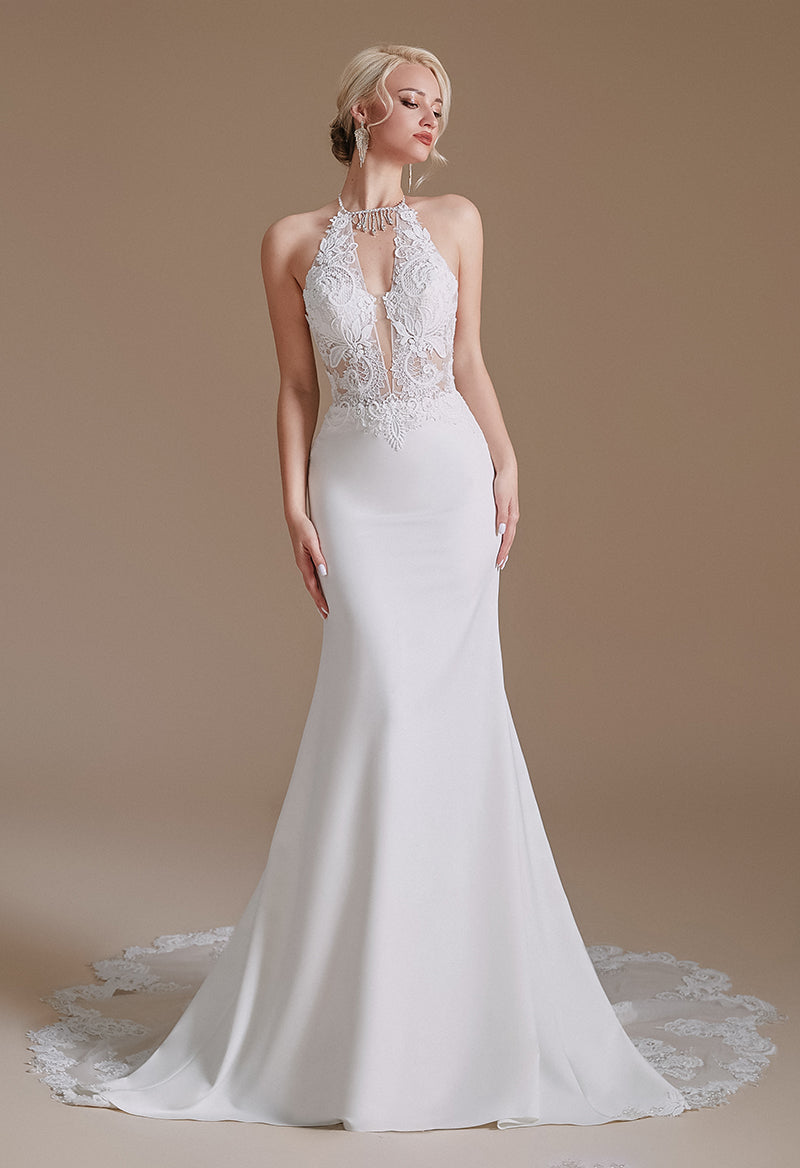 Halter v neck wedding dress hotsell