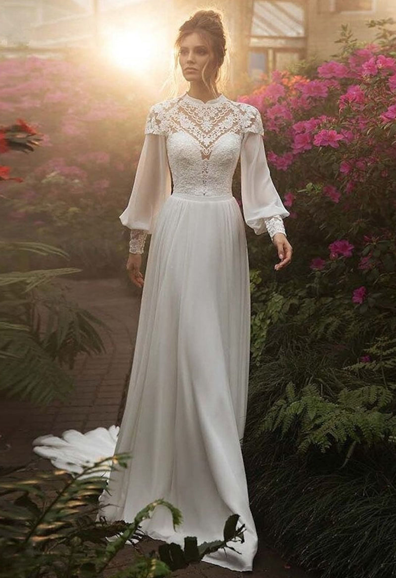 High neck sleeve outlet wedding dress