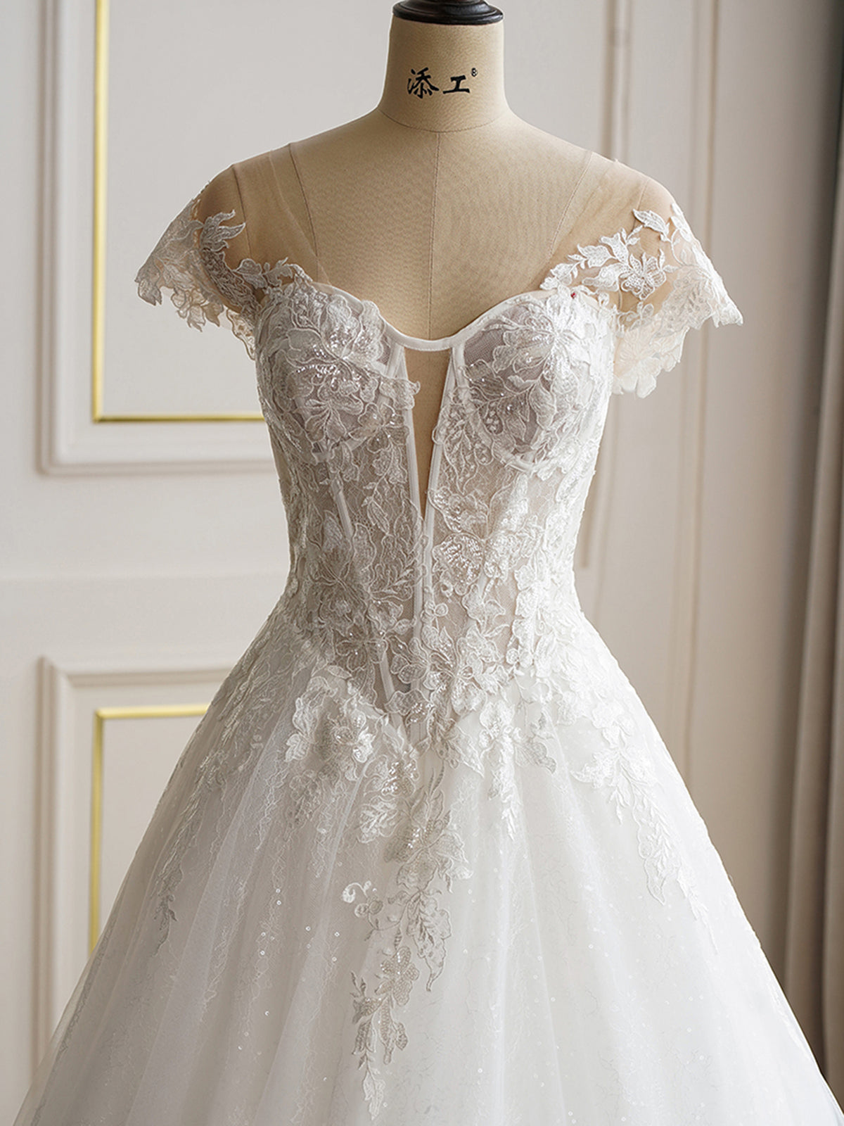 Illusion Neckline Chapel Train Wedding Dress