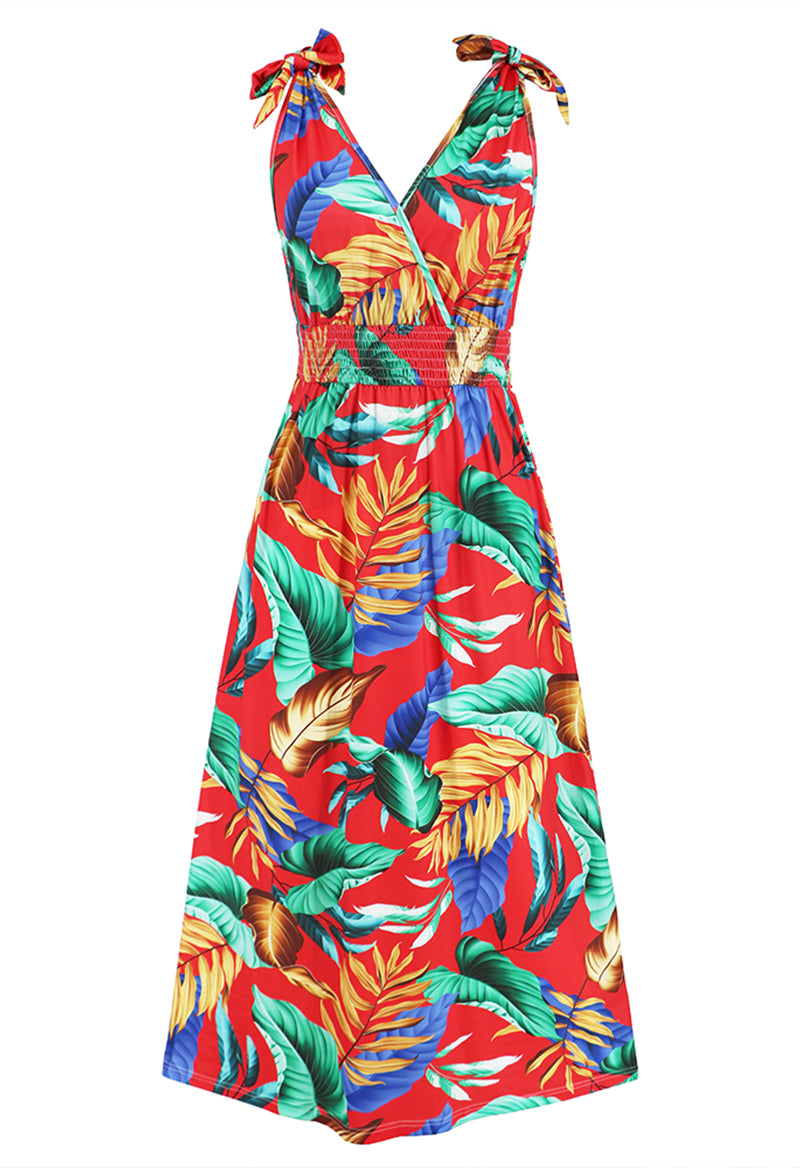 V-Neck A Line Sleeveless Ankle Length Printed Dress