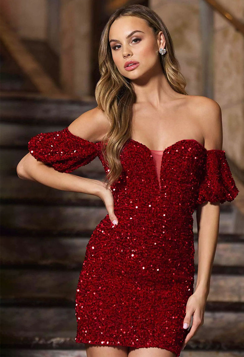 Sweetheart Sequined Short Sleeve Sheath Homecoming Dress As Picture