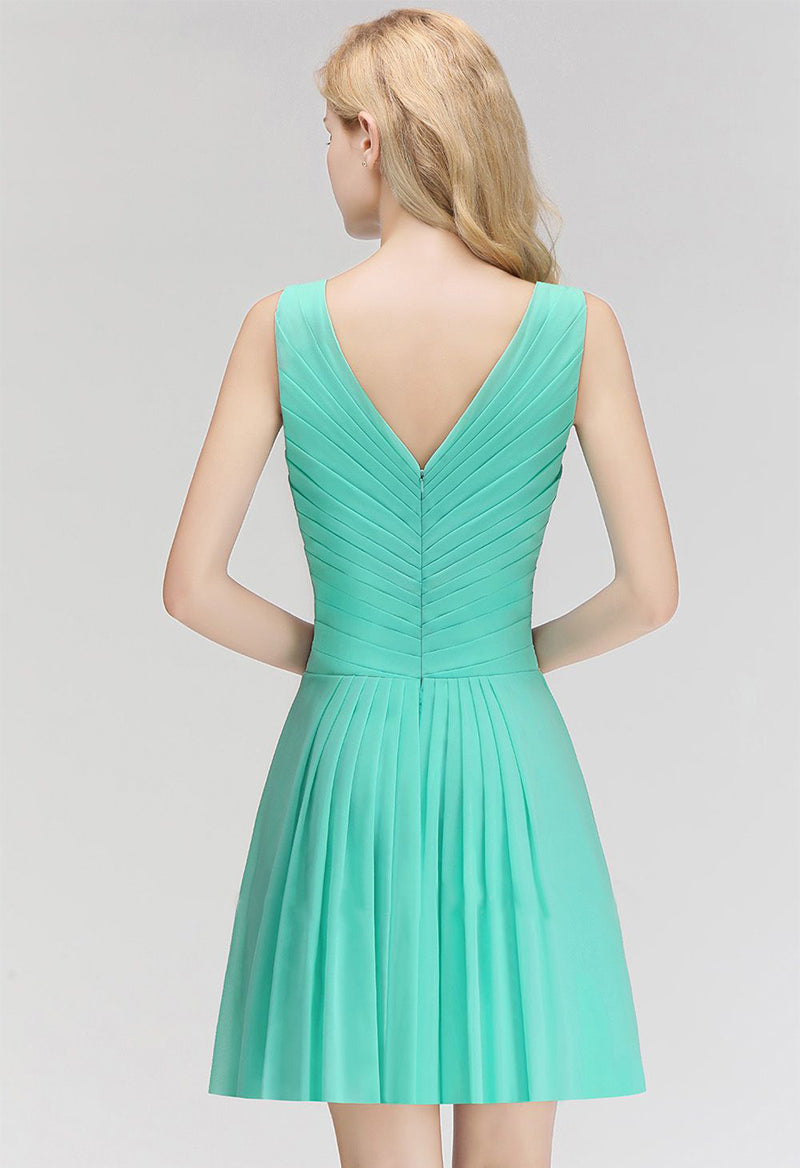 V-Neck Pleated Sleeveless A Line Homecoming Dress