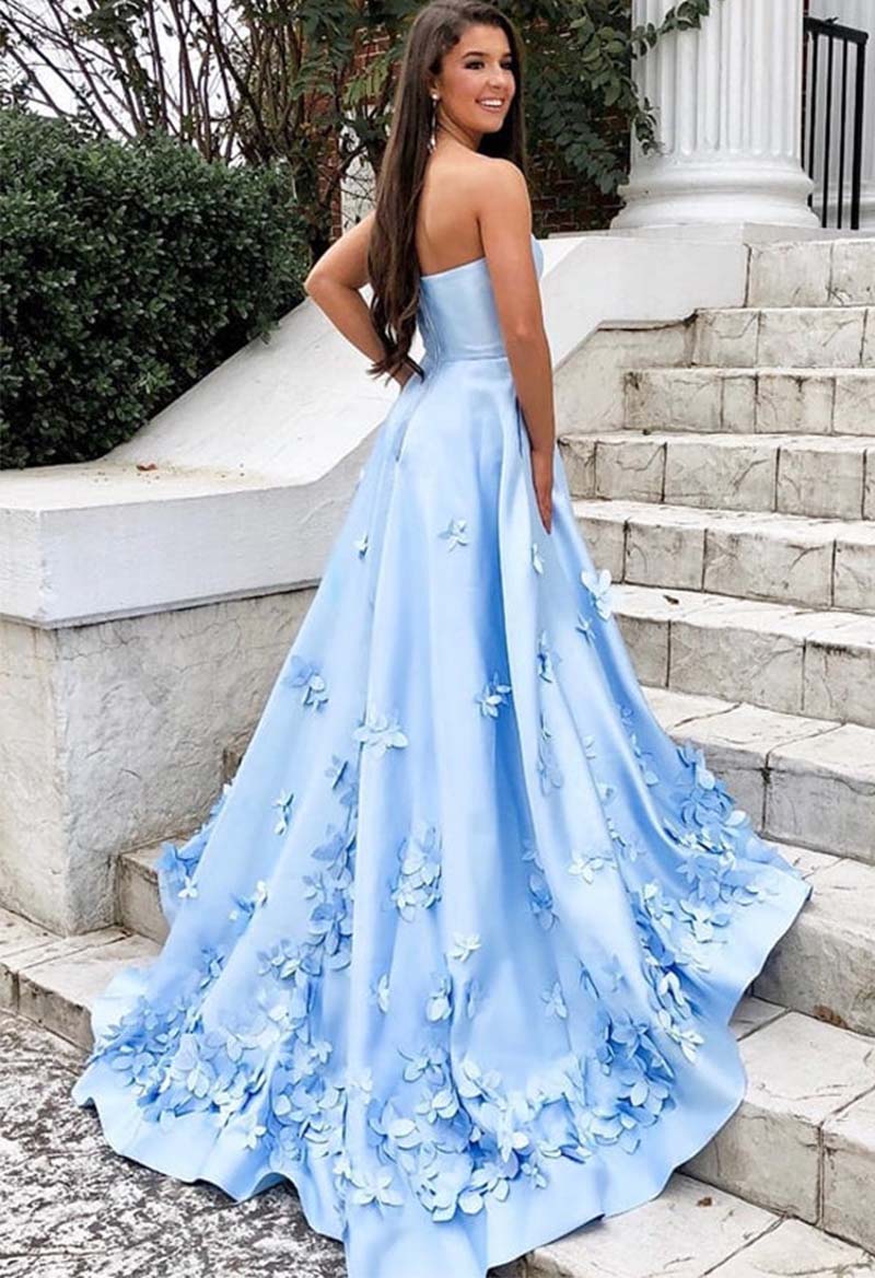 Off The Shoulder Pocket Floral Chapel Train Prom Dress