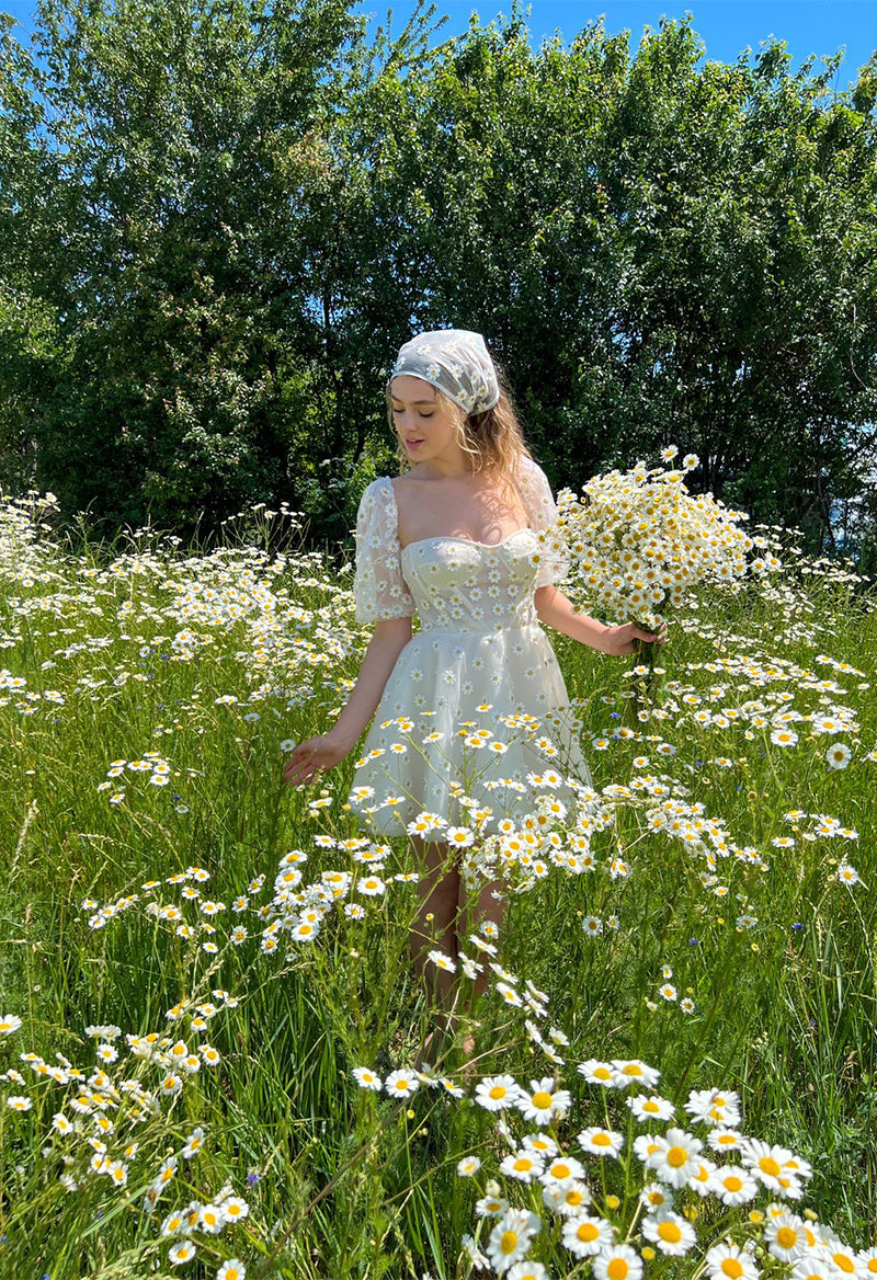 A Line Daisy Square Neck Short Sleeve Homecoming Dress