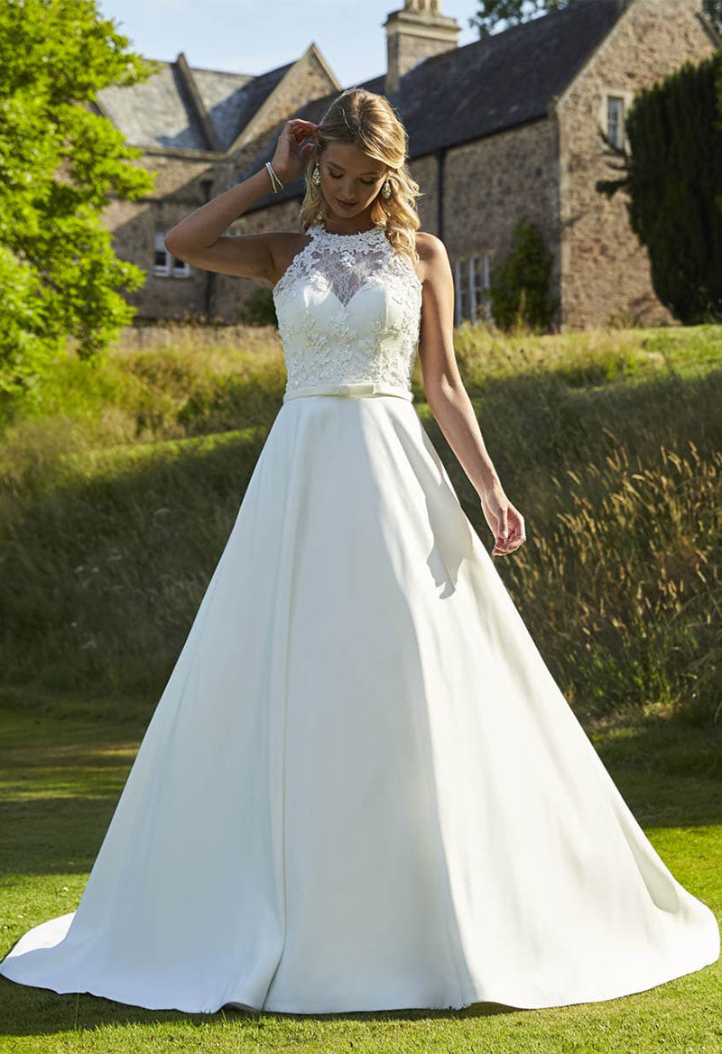 Simple Satin Sweetheart A Line Chapel Train Wedding Dress With Jacket As Picture