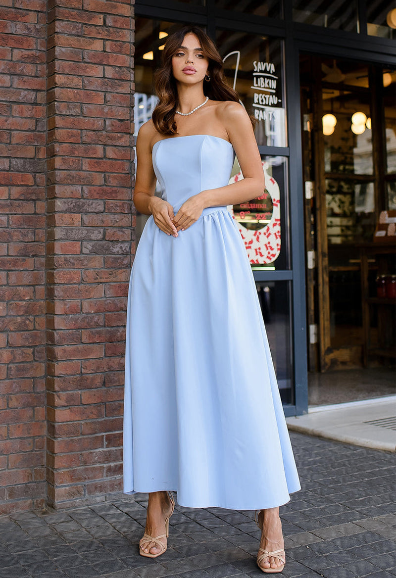 Simple Straight Neck Sleeveless A Line Ankle Length Evening Dress