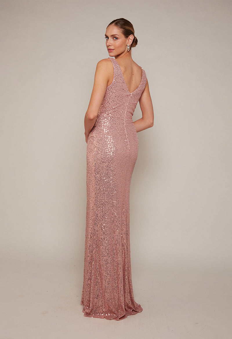 Sexy V-Neck Sleeveless Sequined Slit Floor Length Mother Of The Bride Dress