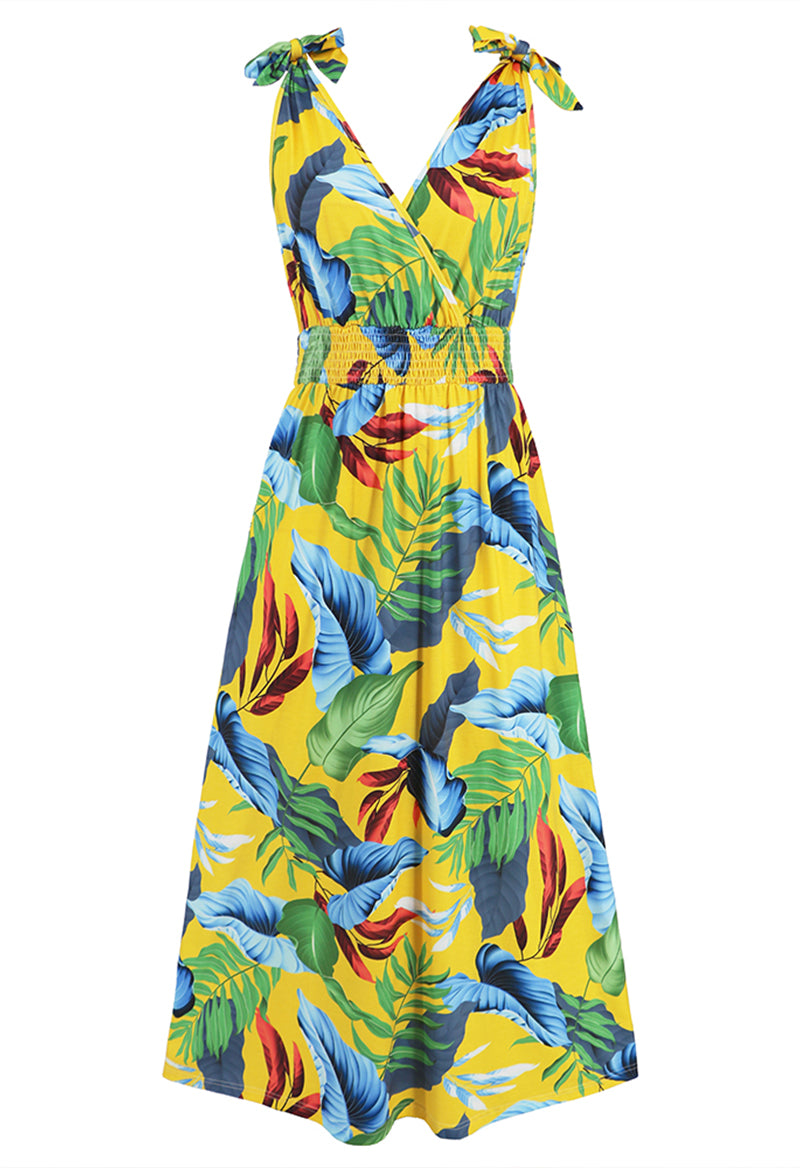 V-Neck A Line Sleeveless Ankle Length Printed Dress