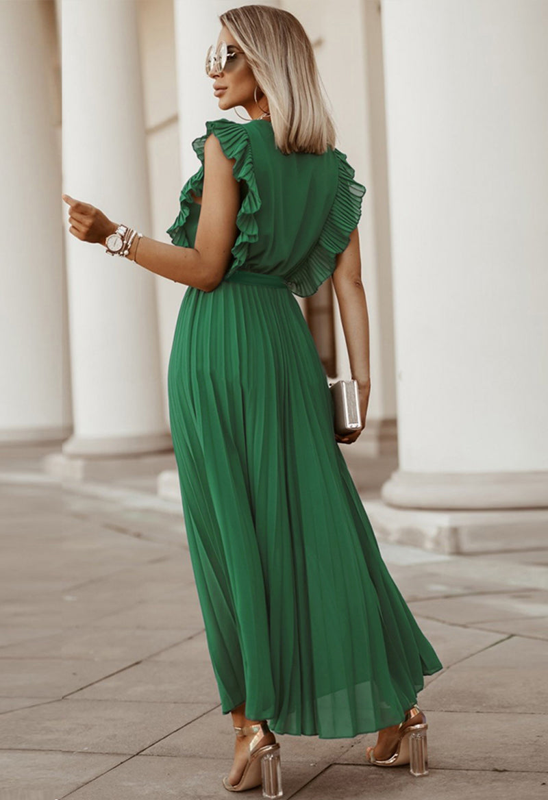 Elegant Ruffled Chiffon Sleeveless Pleated Dress
