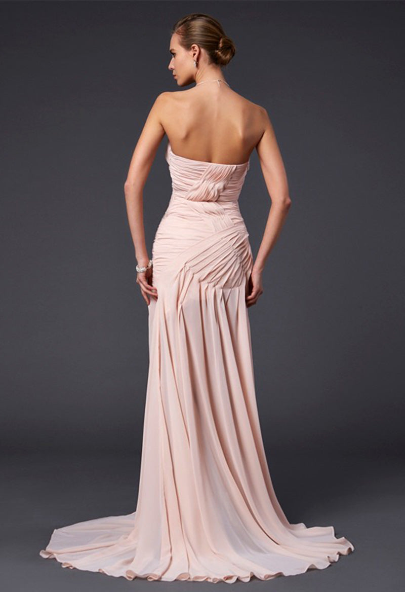 Chiffon Pleated Sleeveless Court Train Jeweled Neck Prom Dress