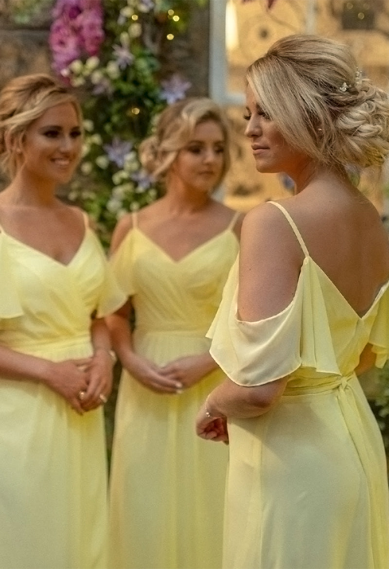 Simple V-Neck Sleeveless Chiffon Floor Length Bridesmaid Dress