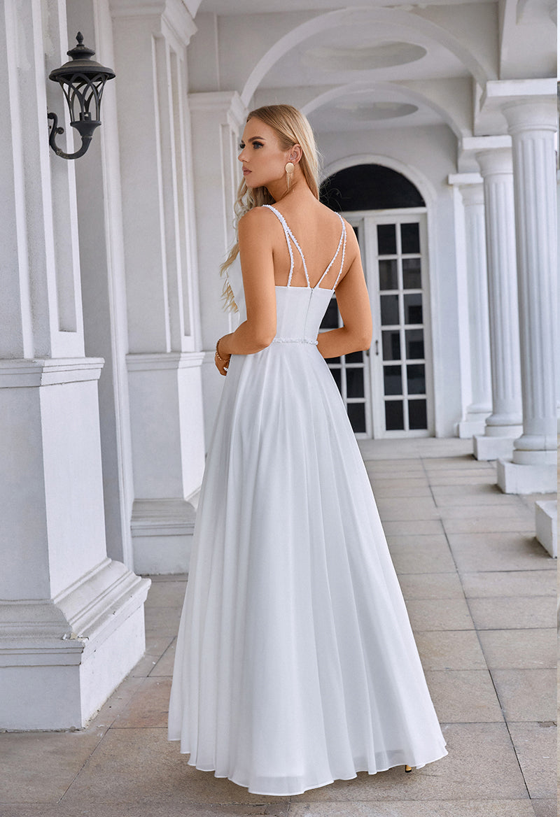 V-Neck Sleeveless Chiffon A Line Floor Length Evening Dress