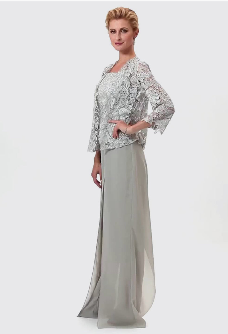 Bateau Neck Long Sleeves A-Line Lace Mother Of The Bride Dress Pants With Sash Three Piece