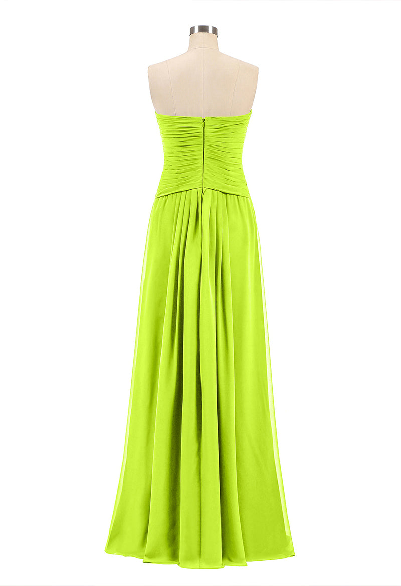 Lime Green Sweetheart Neck Sleeveless Pleated Pocket Chiffon Floor Length Bridesmaid Dress