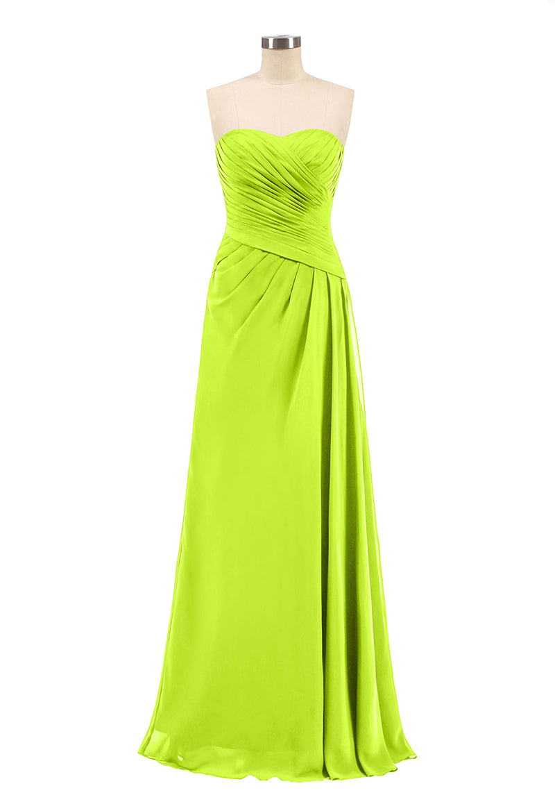 Lime Green Sweetheart Neck Sleeveless Pleated Pocket Chiffon Floor Length Bridesmaid Dress