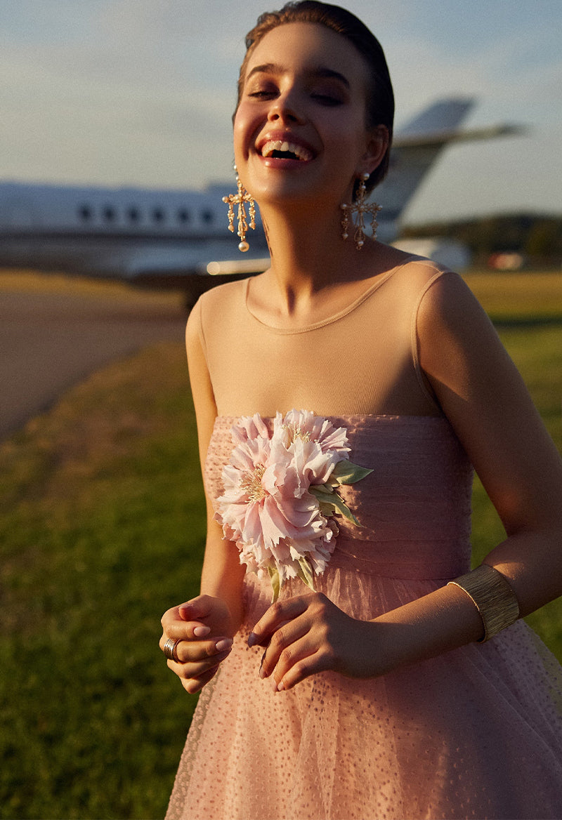 Floral Polka Dot Sleeveless A Line Cocktail Dress