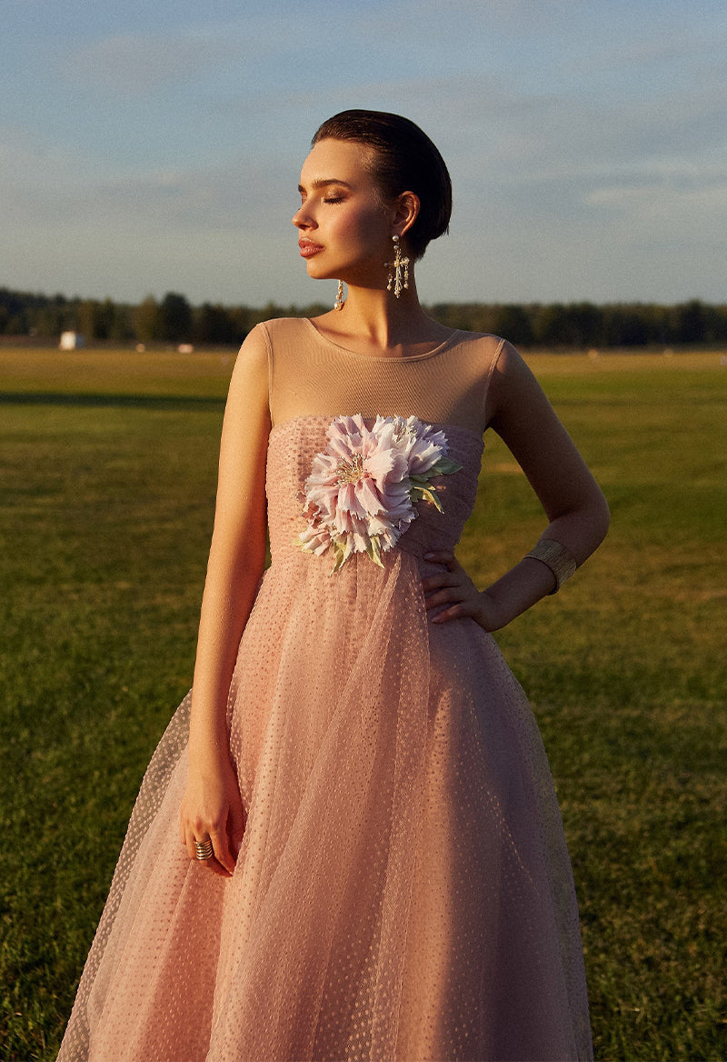 Floral Polka Dot Sleeveless A Line Cocktail Dress