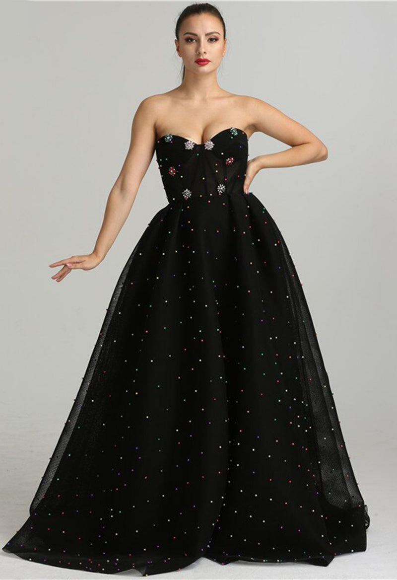 Sweetheart Neck Flower Polka Dot Ball Gown Sleeveless Sweep Train Evening Dress