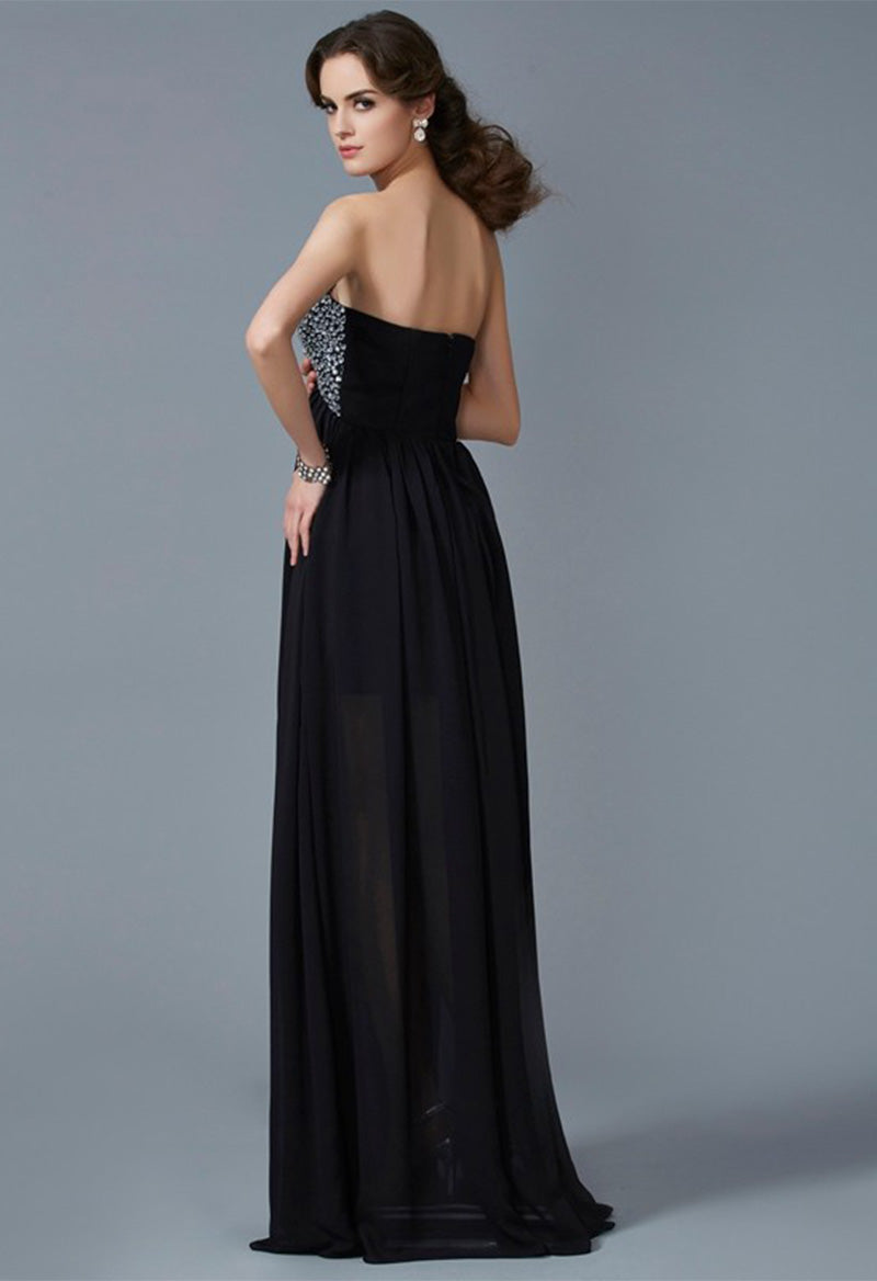 Sweetheart Neck Chiffon Rhinestone Slit Sleeveless Floor Length Prom Dress