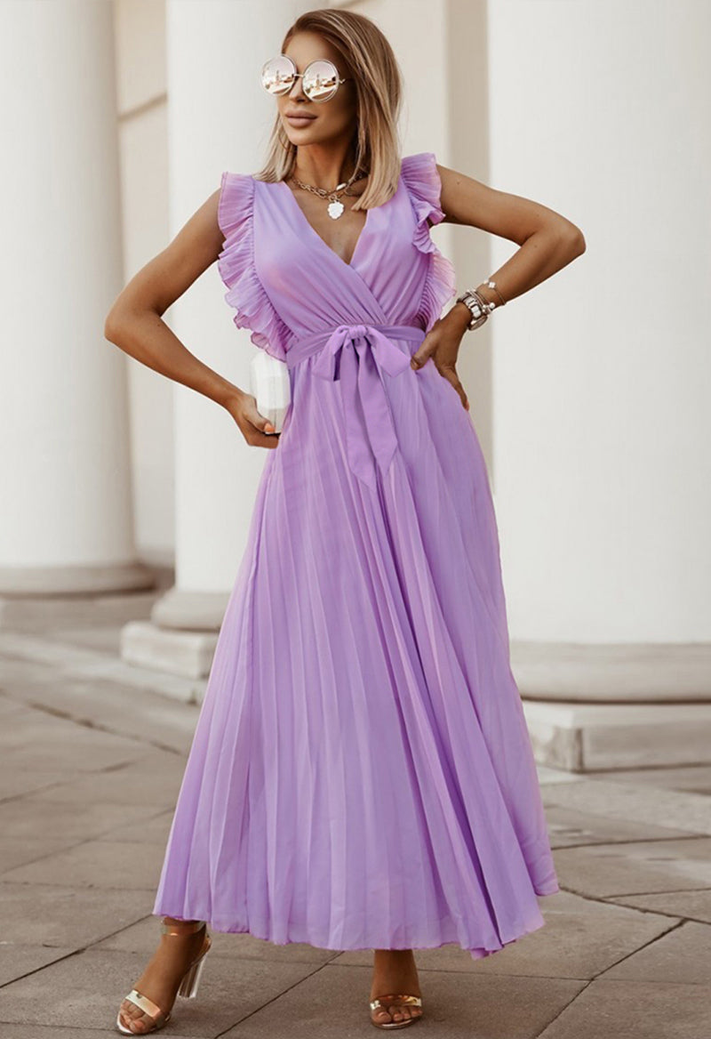 Elegant Ruffled Chiffon Sleeveless Pleated Dress