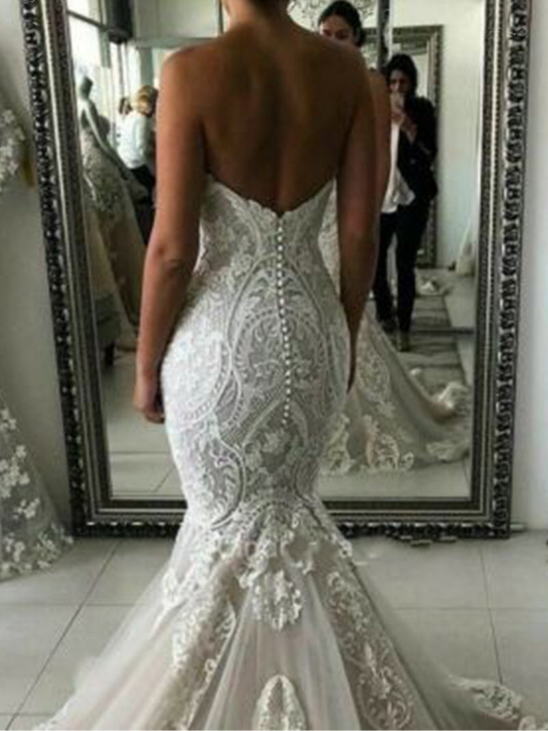 Classic Lace Sweetheart Strapless Mermaid& Trumpet Wedding Dress