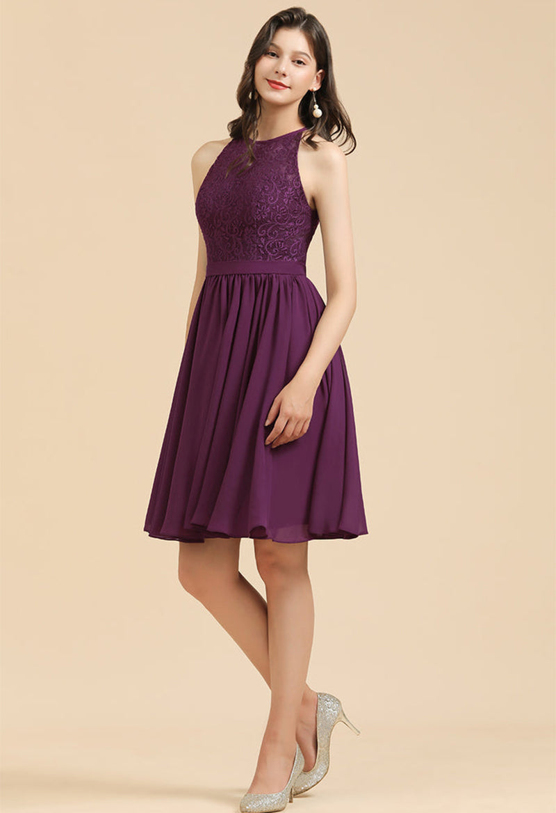 Chiffon Scoop Neck Sleeveless Knee Length A Line Homecoming Dress As Picture