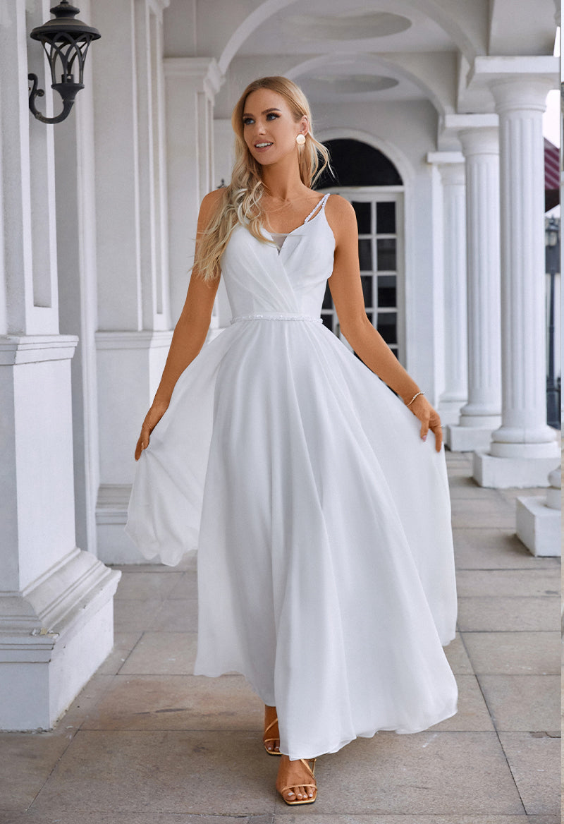 V-Neck Sleeveless Chiffon A Line Floor Length Evening Dress