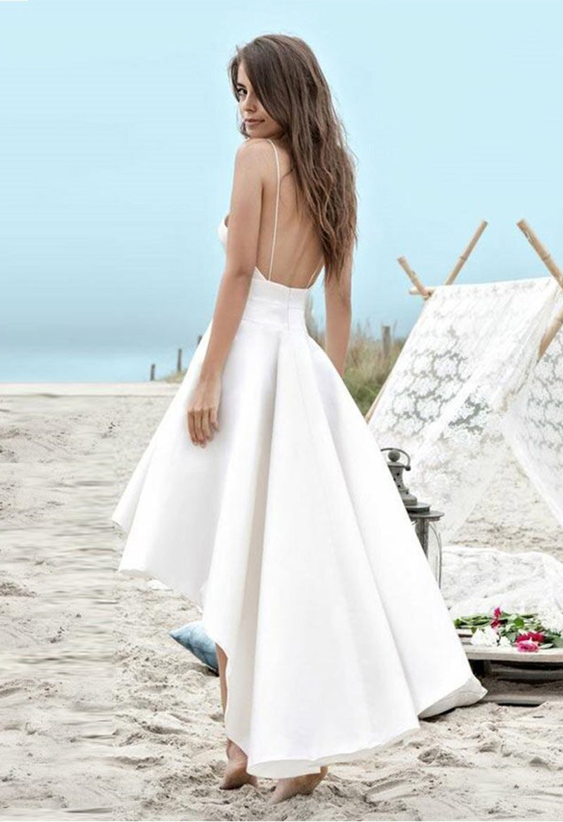 Spaghetti Strap High-Low Short Wedding Dress