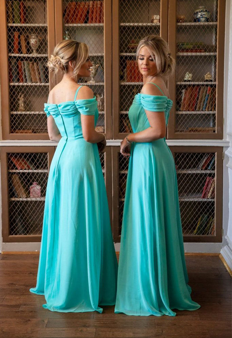 Square Neck Pleated Chiffon A Line Floor Length Bridesmaid Dress –  Pandrodressy