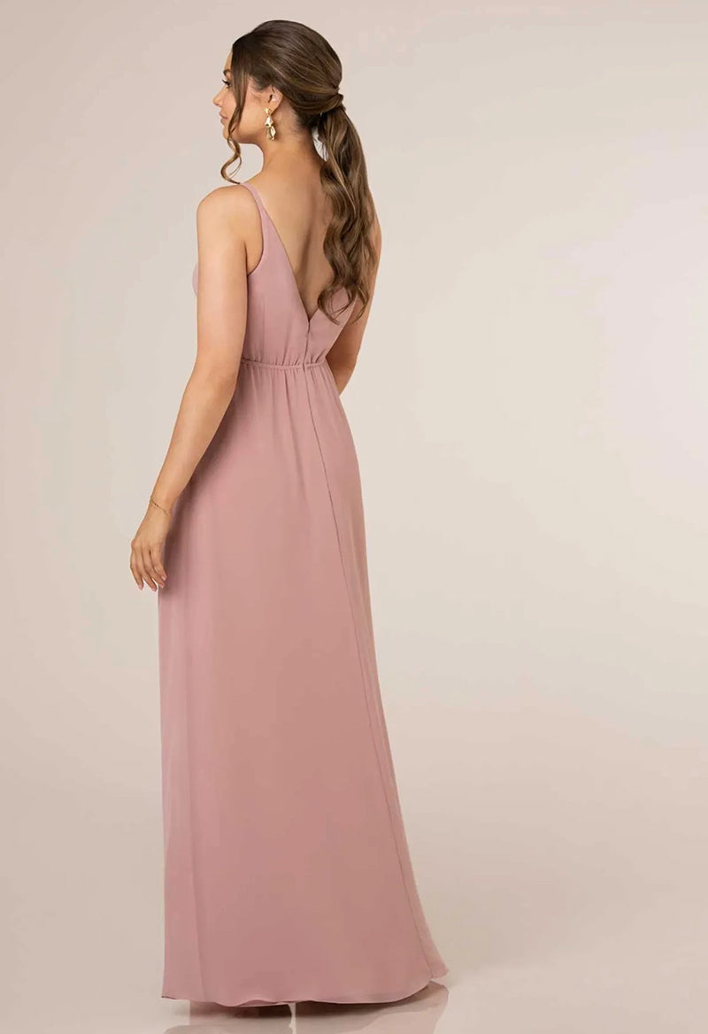 V Neck Chiffon Sleeveless Lace Up A Line Bridesmaid Dress