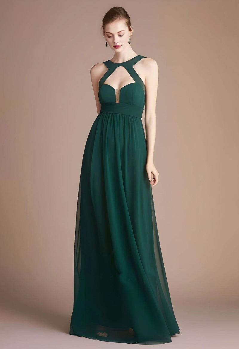 Designed Neck Sleeveless Backless A Line Chiffon Evening Dress As Picture