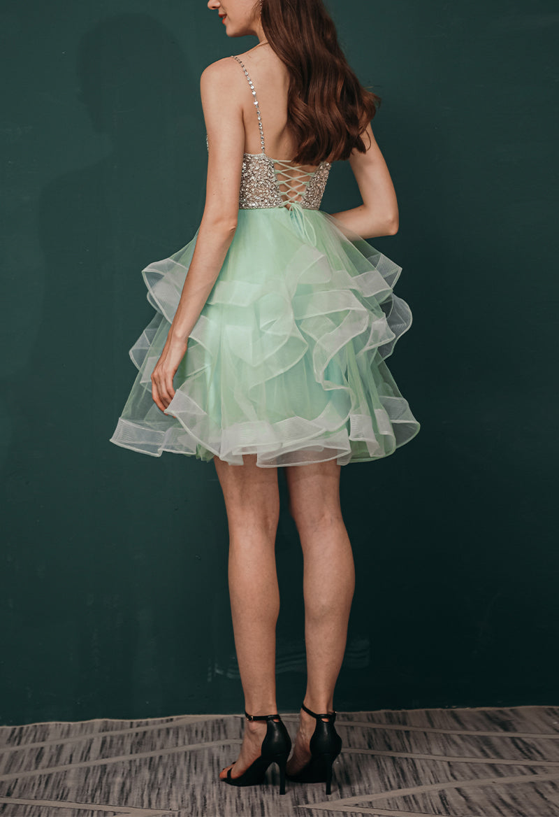 V-Neck Sleeveless Sequins Tulle A Line Homecoming Dress
