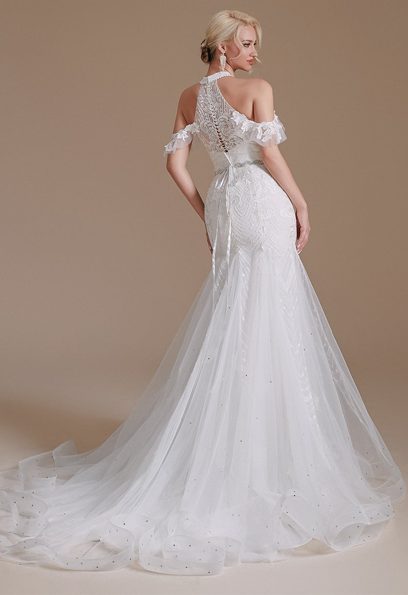 Halter Neck Sleeveless Mermaid Court Train Wedding Dress