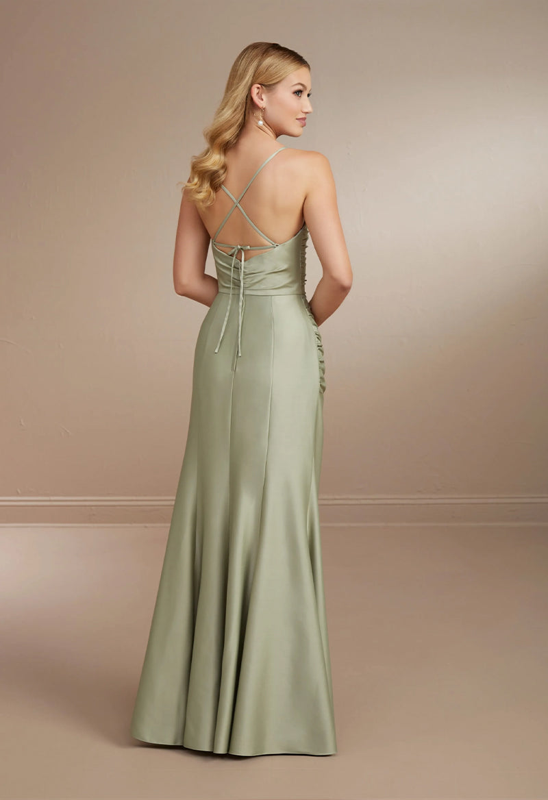 Boat Neck Strap Sleeveless Pleated Sheath Bridesmaid Dress