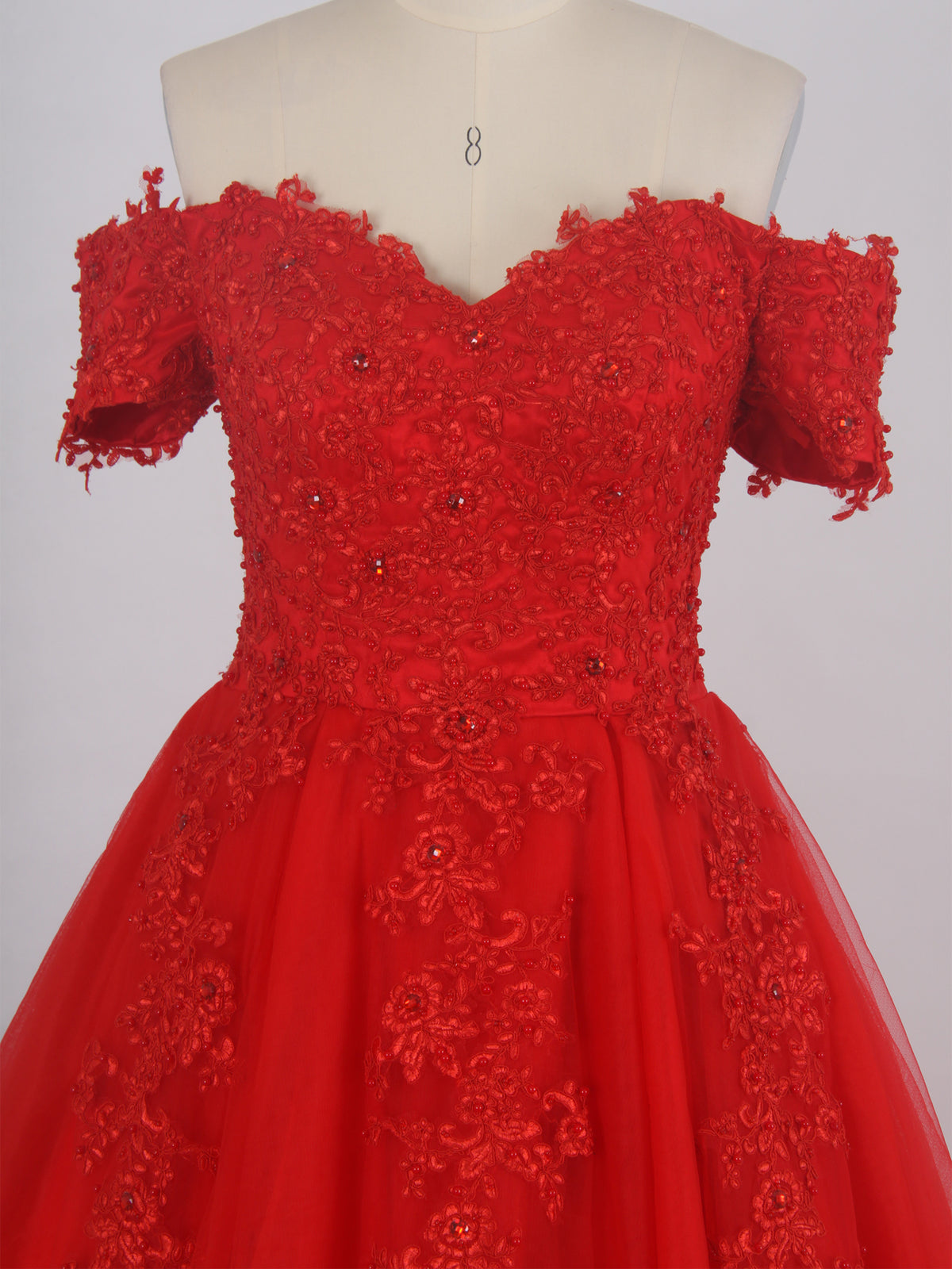 Red Lace Off-the-shoulder Appliques Evening Dress