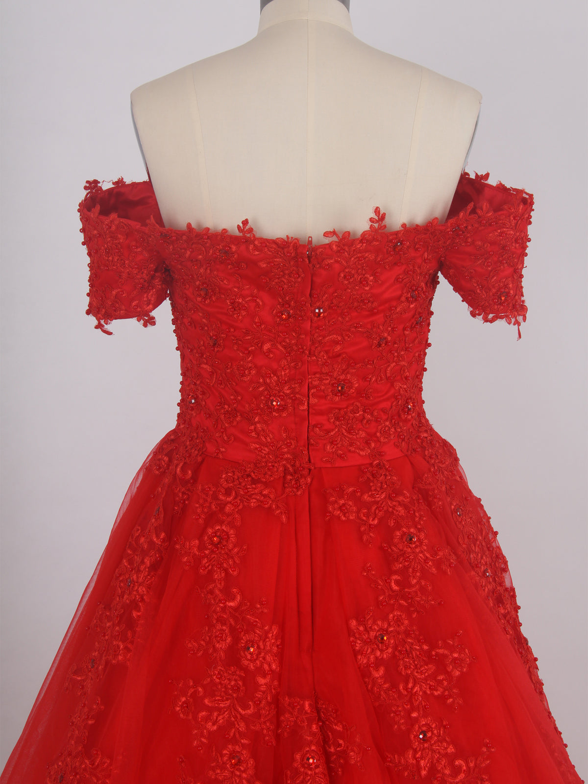 Red Lace Off-the-shoulder Appliques Evening Dress