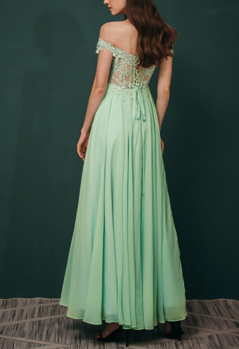 Simple Chiffon Off The Shoulder A Line Floor Length Prom Dress