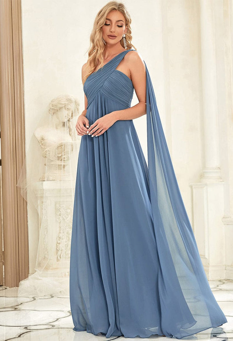 One Shoulder A Line Chiffon Floor Length Bridesmaid Dress