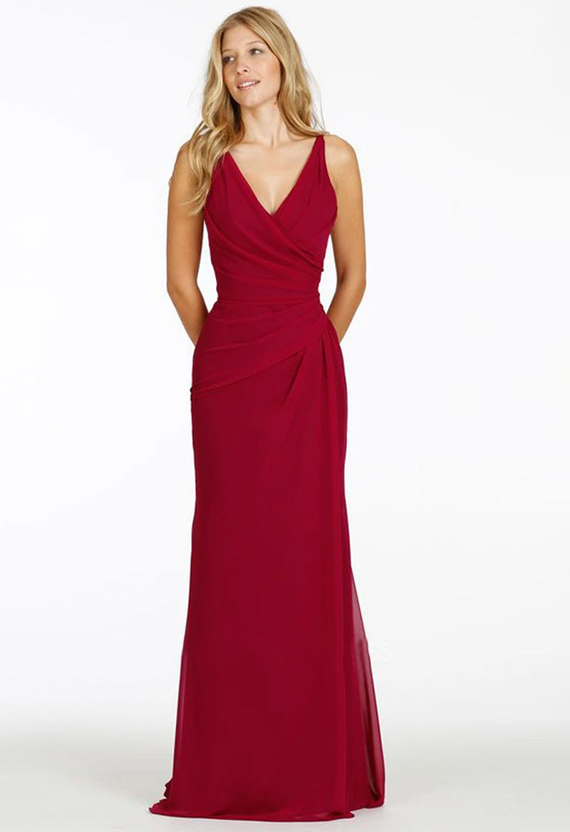 Simple V-Neck Pleated Chiffon Sleeveless Sheath Floor Length Prom Dress