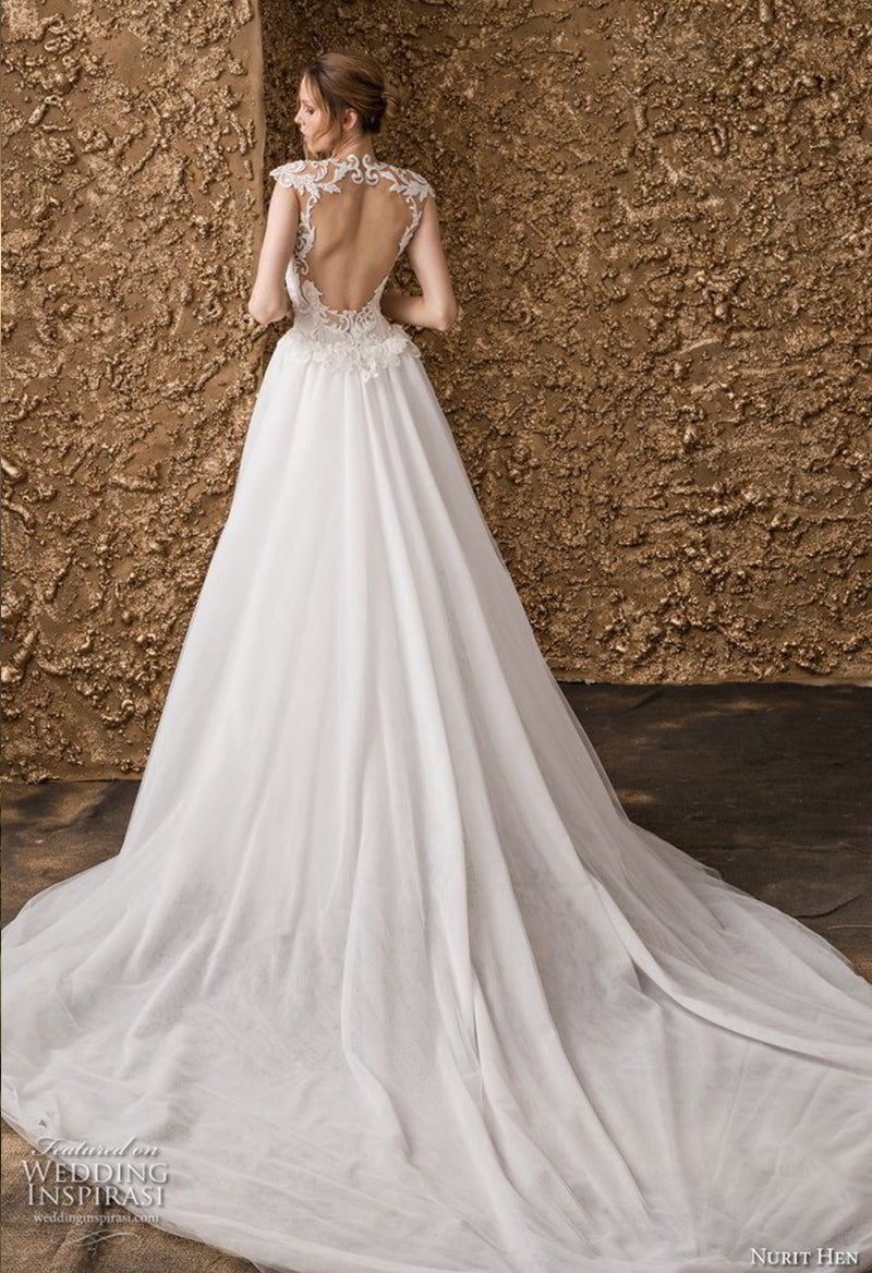 High Neck Cap Sleeve Appliqu Sheath Floor Length Wedding Dress