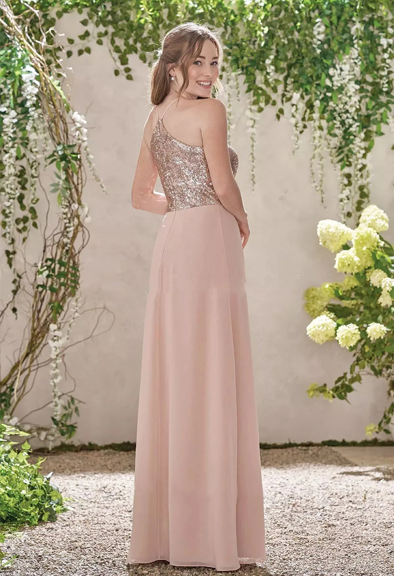 Sequined Sleeveless Chiffon A Line Floor Length Evening Dress