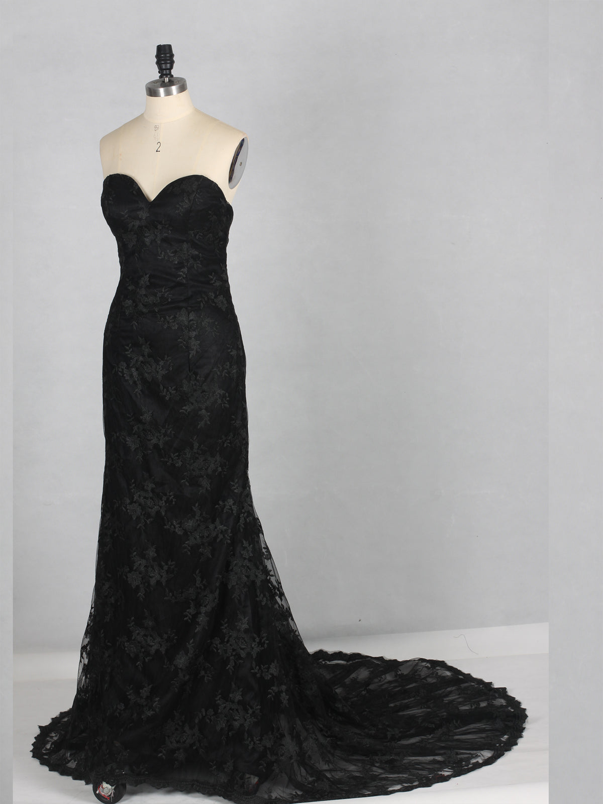 Black Sweetheart Whole Lace Fit and Flare Lace Evening Dress