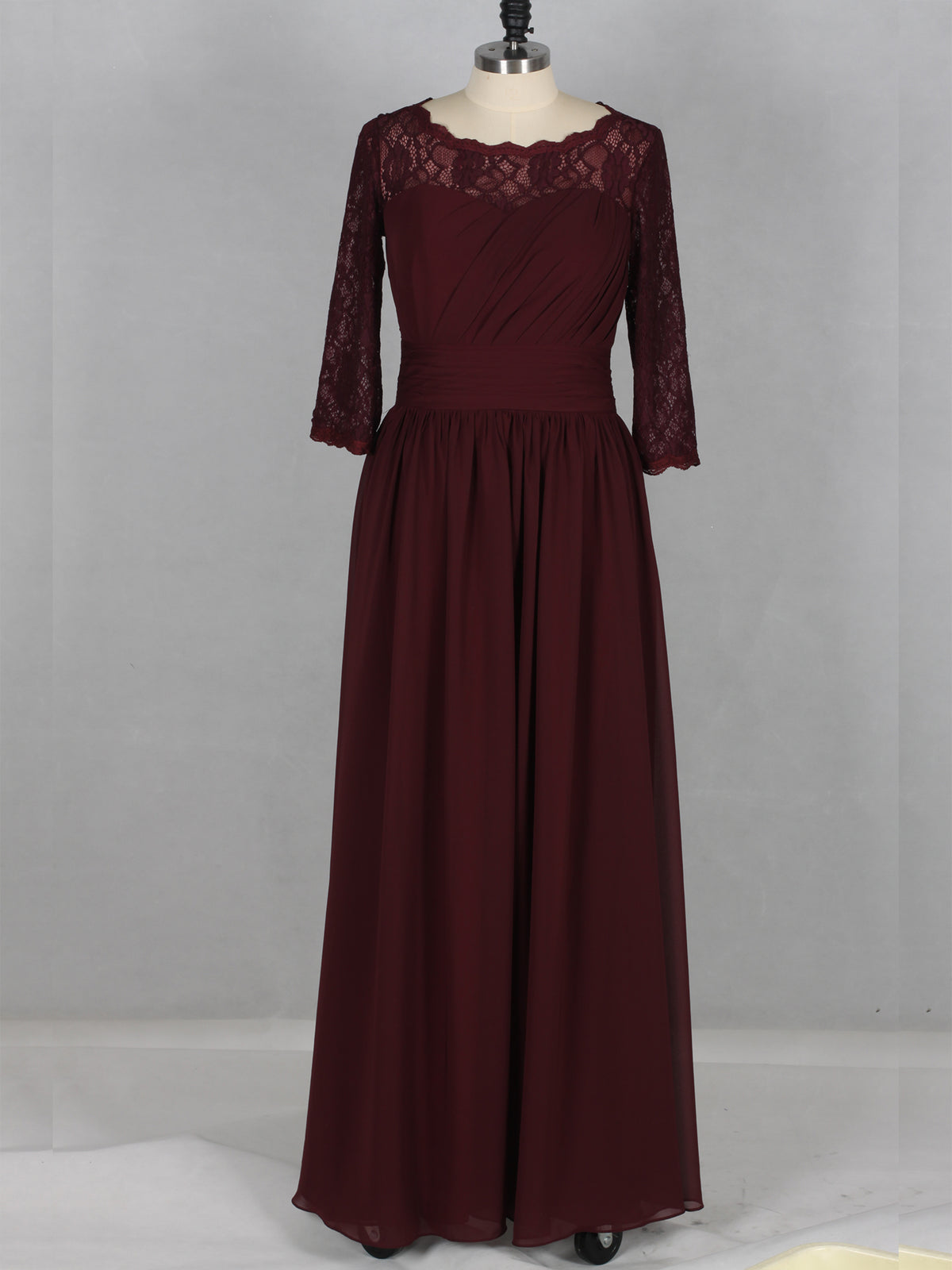 Aline Scoop Neckline Long Sleeve lace Evening Dress As Picture