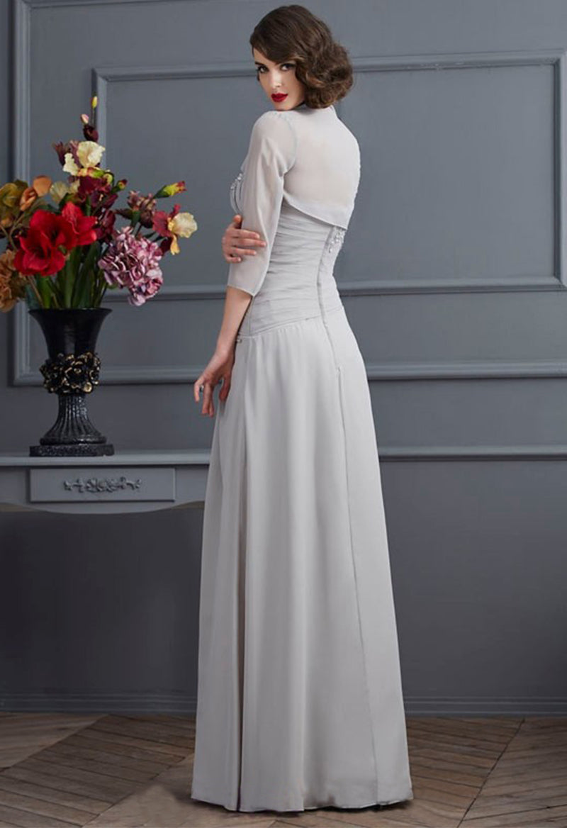 Chiffon Sleeveless Rhinestone Floor Length Pleated Mom Dress With Wrap