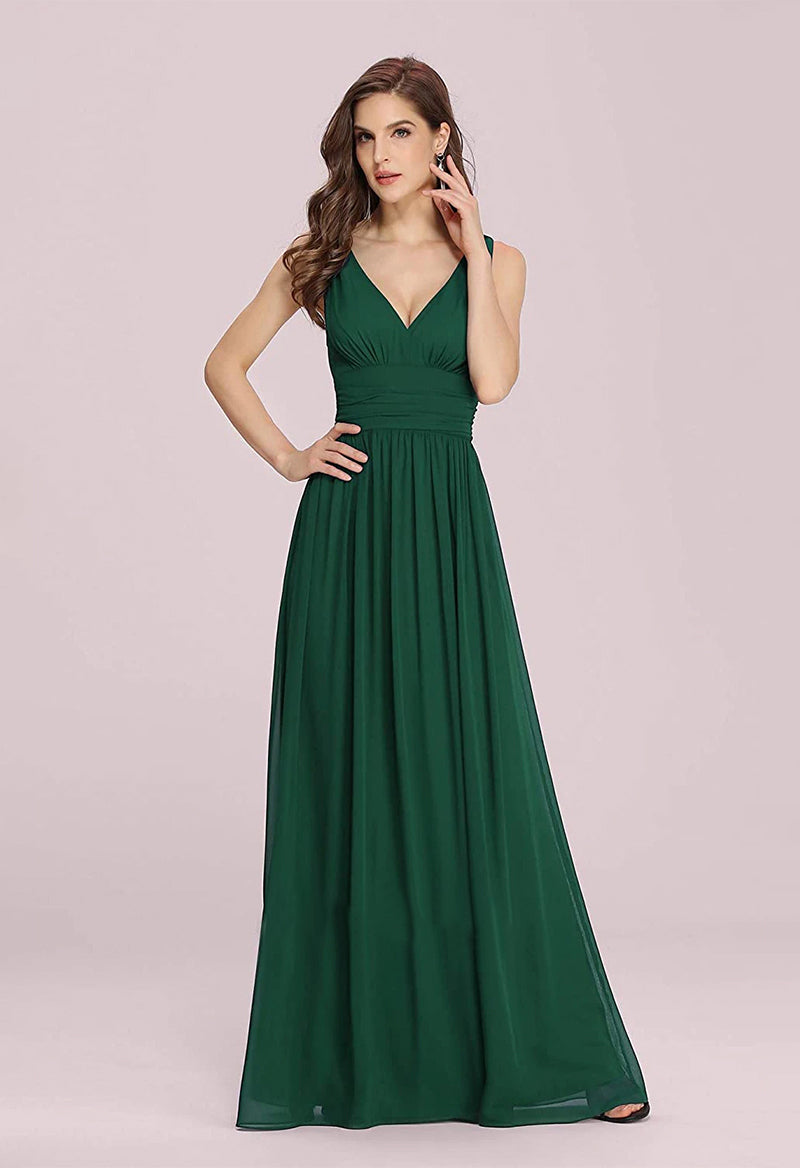 V-Neck Sleeveless Chiffon A Line Floor Length Bridesmaid Dresses