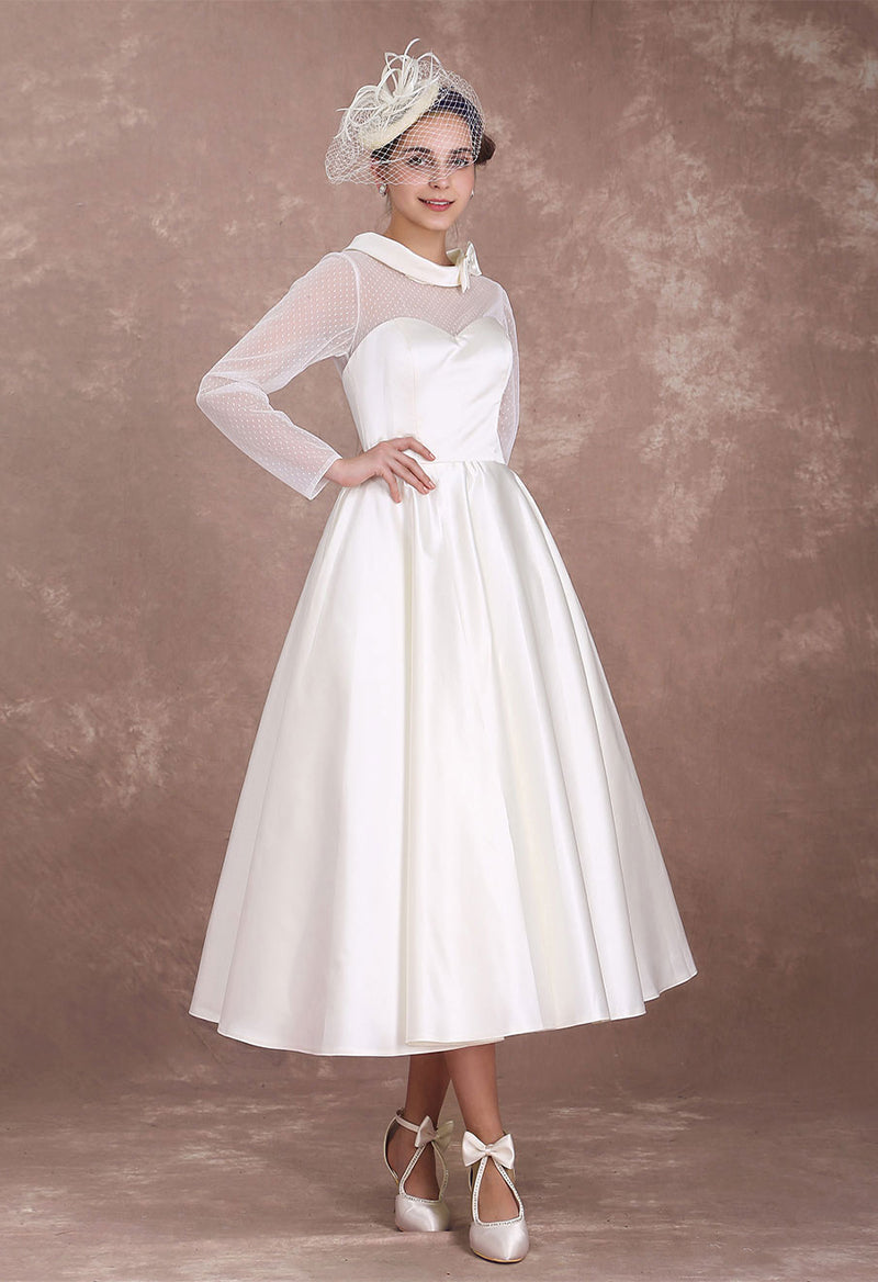 Vintage Calf Length Wedding Dress